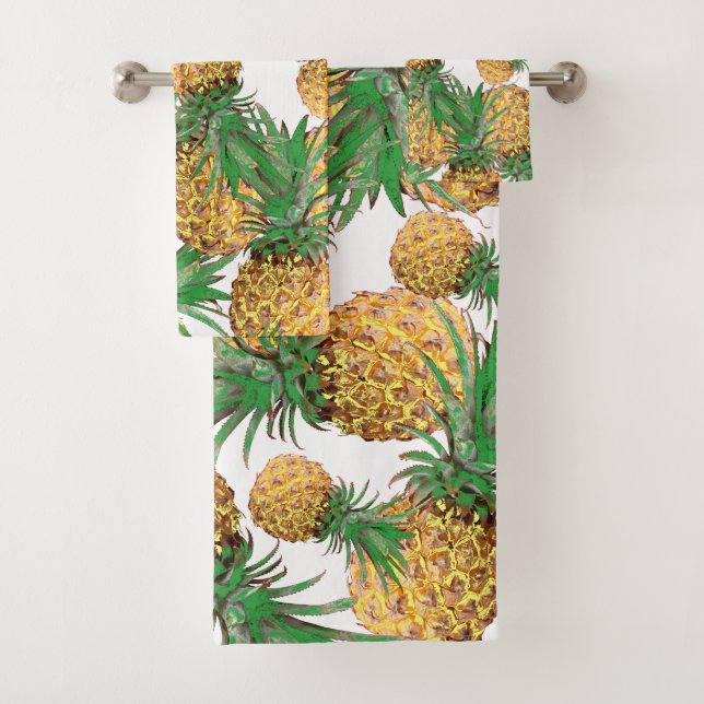 Conjunto De Toalhas Padrão de Abacaxis Estilizados Verde Claro (Insitu)