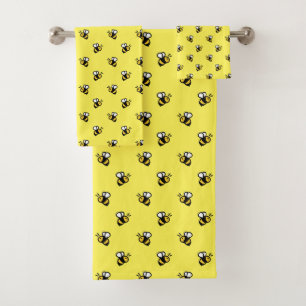 Conjunto De Toalhas Padrão de abelha em forma de corte amarelo