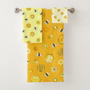 Conjunto De Toalhas Padrão de Abelhas de Mel Retro do Século Amarelo