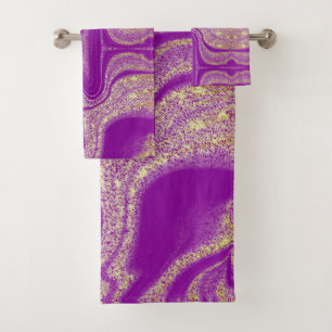 Conjunto De Toalhas Padrão de abstrato amarelo roxo moderno