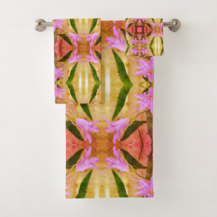 Conjunto De Toalhas Padrão de Abstrato de Arte de Flores Roxas Delicad