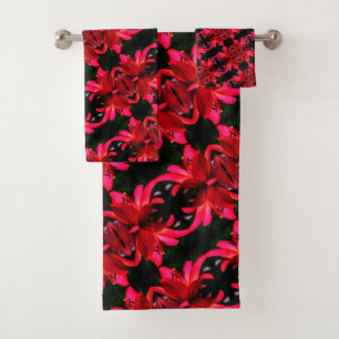 Conjunto De Toalhas Padrão de Abstrato de Arte Red Lily Floral
