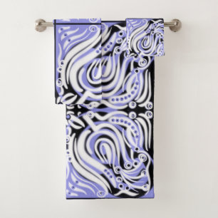 Conjunto De Toalhas Padrão de Abstrato de cor branca-branca-roxa
