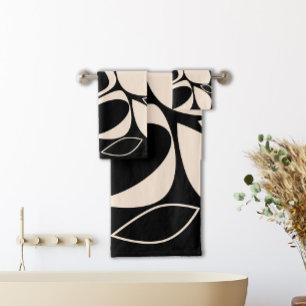 Conjunto De Toalhas Padrão de Abstrato de Creme Preto Na moda moderno