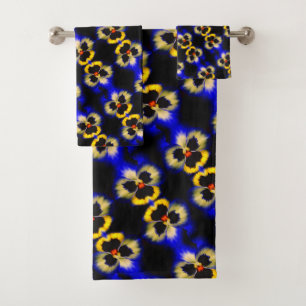 Conjunto De Toalhas Padrão de Abstrato de Flor Azul-Branca