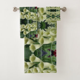 Conjunto De Toalhas Padrão de Abstrato de Flor de Foxglove cremoso