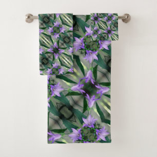 Conjunto De Toalhas Padrão de Abstrato de Flores Roxas Delicadas