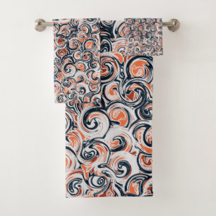 Conjunto De Toalhas Padrão de Abstrato de Laranja Branco Preto Moderno