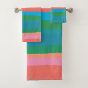 Conjunto De Toalhas Padrão de Abstrato de Linhas de Faixa Coloridas