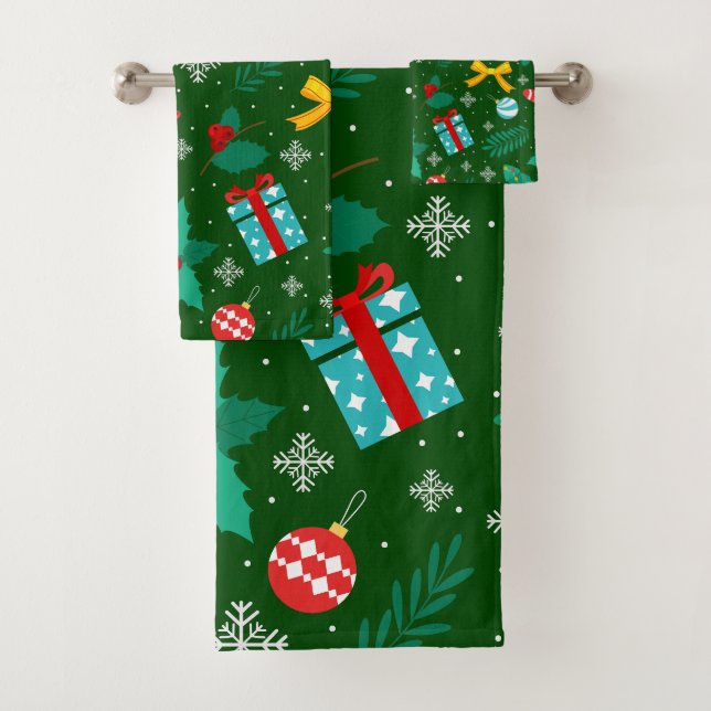 Conjunto De Toalhas Padrão de Abstrato de Natal Verde (Insitu)