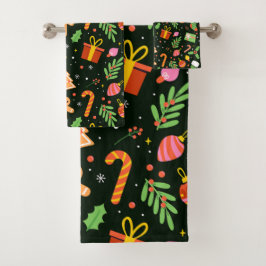 Conjunto De Toalhas Padrão de Abstrato de Natal Verde Escuro