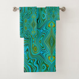 Conjunto De Toalhas Padrão de Abstrato do Trippy Retro Turquoise Chart