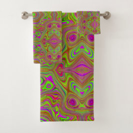 Conjunto De Toalhas Padrão de Abstrato magenta do Trippy Retro Chartre