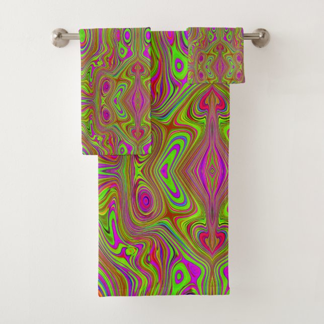 Conjunto De Toalhas Padrão de Abstrato magenta do Trippy Retro Chartre (Insitu)