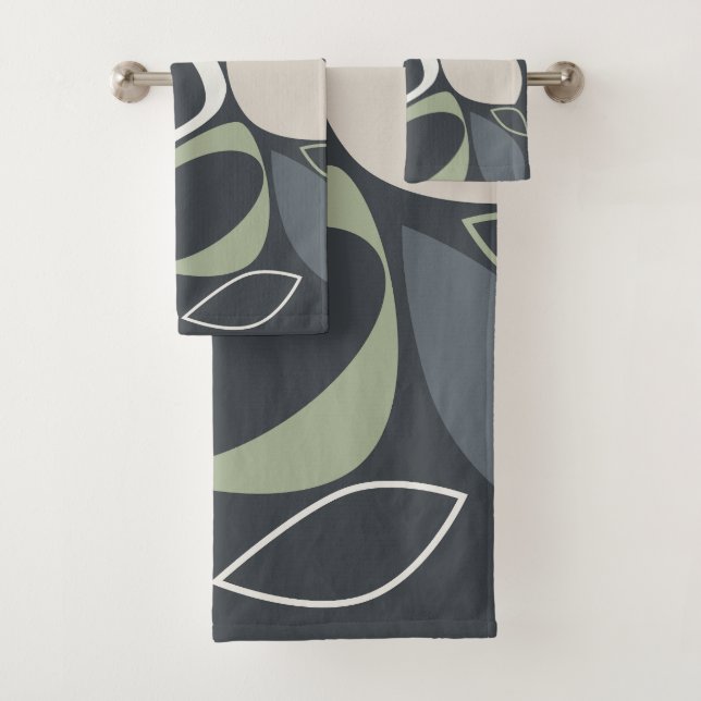 Conjunto De Toalhas Padrão de Abstrato Verde de Cinza Moderna (Insitu)