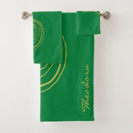 Conjunto De Toalhas Padrão de Abstrato Verde Dourado moderno