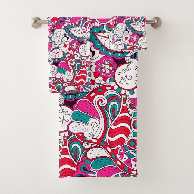 Conjunto De Toalhas Padrão de Abstrato verde-rosa azul-rosa da Fúchsia (Insitu)