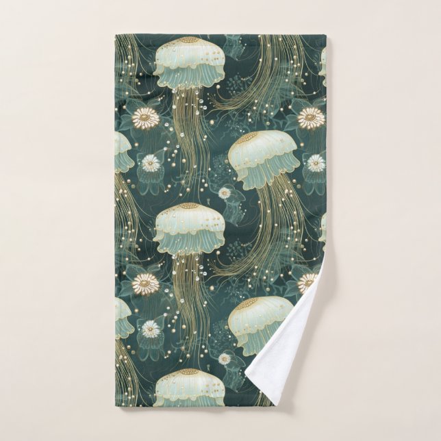 Conjunto De Toalhas Padrão de águas-vivas legante - Nome personalizado (Toalha de mão)