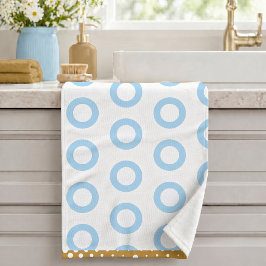 Conjunto De Toalhas Padrão de Anel de Círculo Branco Azul Claro Dourad