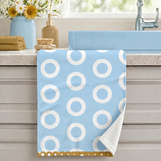 Conjunto De Toalhas Padrão de Anel de Círculo Branco Azul Claro Dourad (Criador carregado)