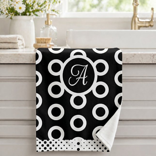 Conjunto De Toalhas Padrão de Anel de Círculo Branco Preto Moderno Mon (Criador carregado)