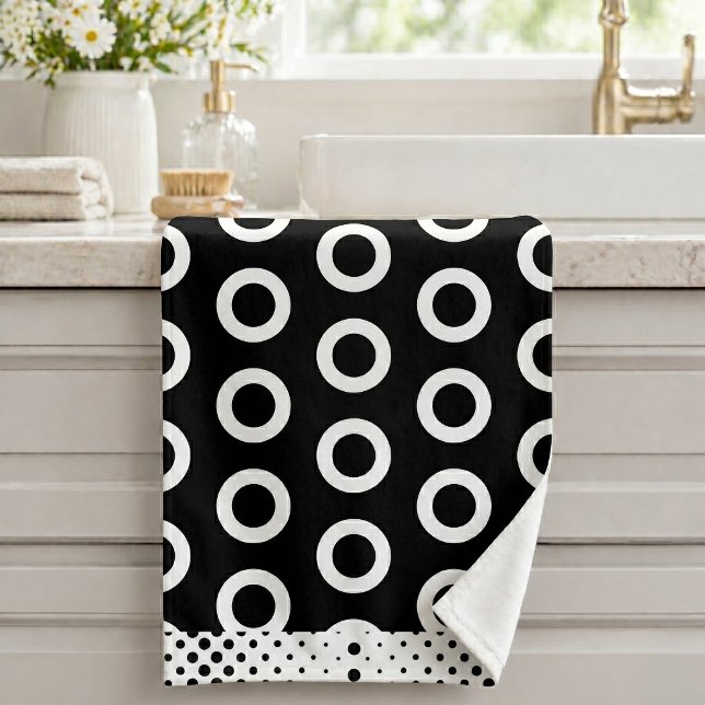 Conjunto De Toalhas Padrão de Anel de Círculo Preto e Branco Moderno (Criador carregado)