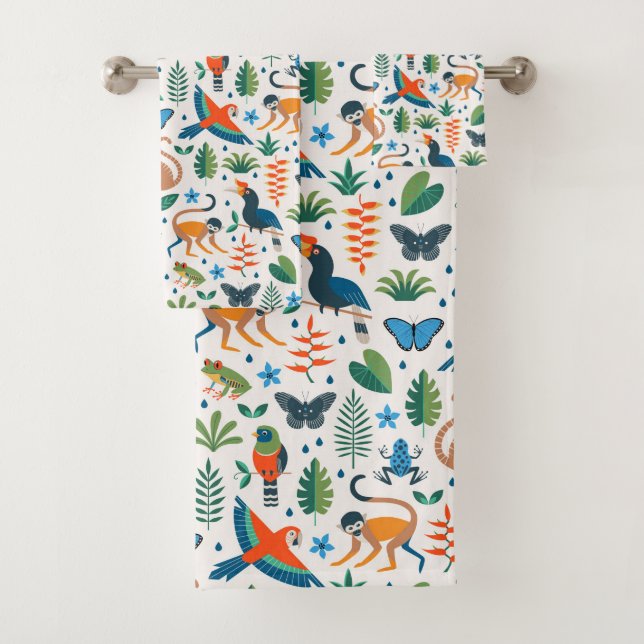 Conjunto De Toalhas Padrão de Animais da Floresta Tropical (Insitu)