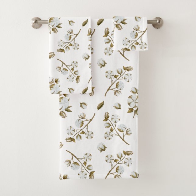 Conjunto De Toalhas Padrão de Aquarela de Algodão Branco (Insitu)