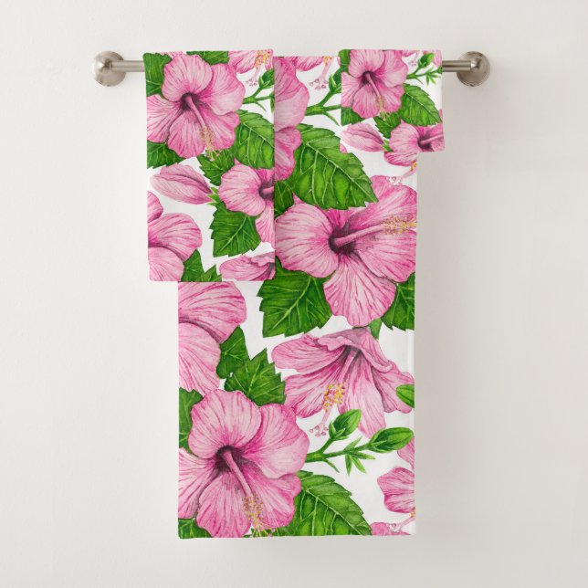 Conjunto De Toalhas Padrão de aquarela de hibisco rosa (Insitu)