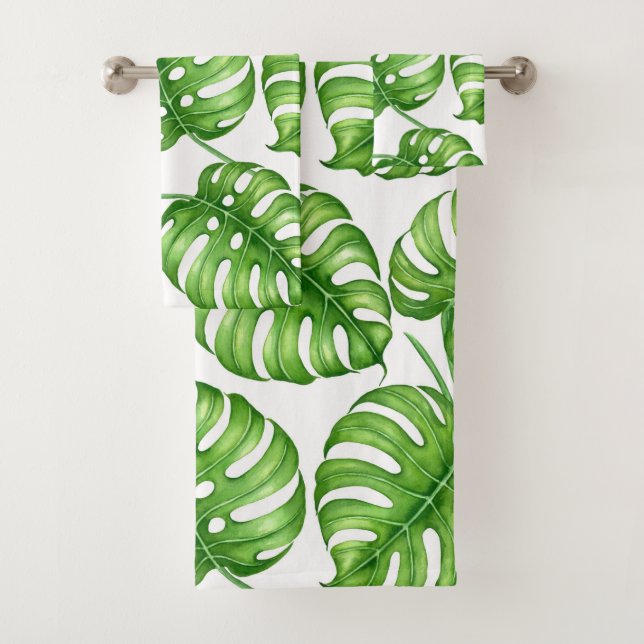 Conjunto De Toalhas Padrão de aquarela de Monstera (Insitu)
