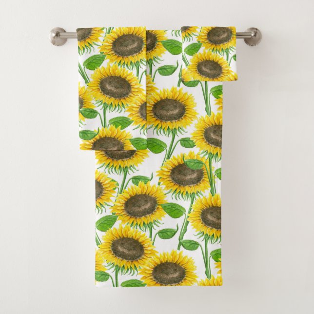 Conjunto De Toalhas Padrão de aquarela de Sunflower (Insitu)