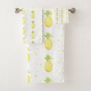 Conjunto De Toalhas Padrão de Aquarela Tropical Doce de Abacaxi de Ver