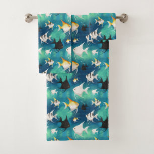 Conjunto De Toalhas Padrão de Aquário de Angelfish