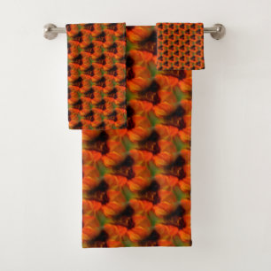 Conjunto De Toalhas Padrão De Arte De Abstrato Laranja E Castanho