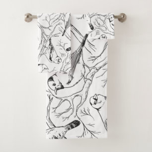 Conjunto De Toalhas Padrão de Arte de Linha de Aves Norte-Americanas M