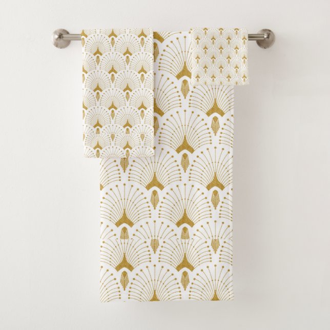 Conjunto De Toalhas Padrão de arte-deco branco e dourado (Insitu)