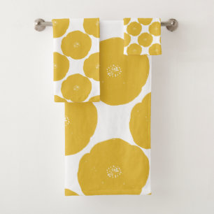 Conjunto De Toalhas Padrão de Arte Floral Retrópica em Amarelo e Bra
