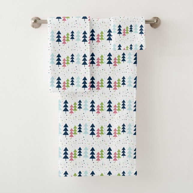 Conjunto De Toalhas Padrão de Árvore de Natal de Marinho Rosa Multicol (Insitu)