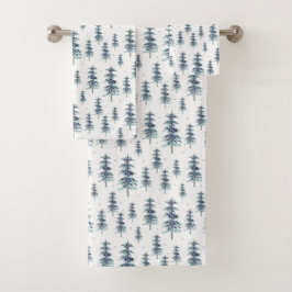 Conjunto De Toalhas Padrão de árvore de pinheiro de inverno com aquare