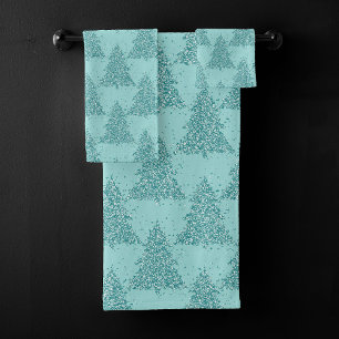 Conjunto De Toalhas Padrão de árvore elegante Natal de Luxe Aqua