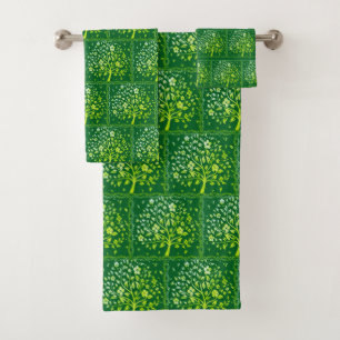 Conjunto De Toalhas Padrão de árvore floral botânica elegante em verde