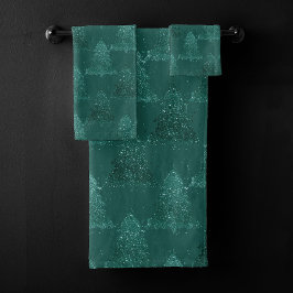 Conjunto De Toalhas Padrão de Árvore Moody | Dark Midnight Teal Christ
