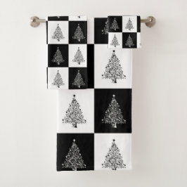 Conjunto De Toalhas Padrão de Árvores de Natal Pretas Festivas
