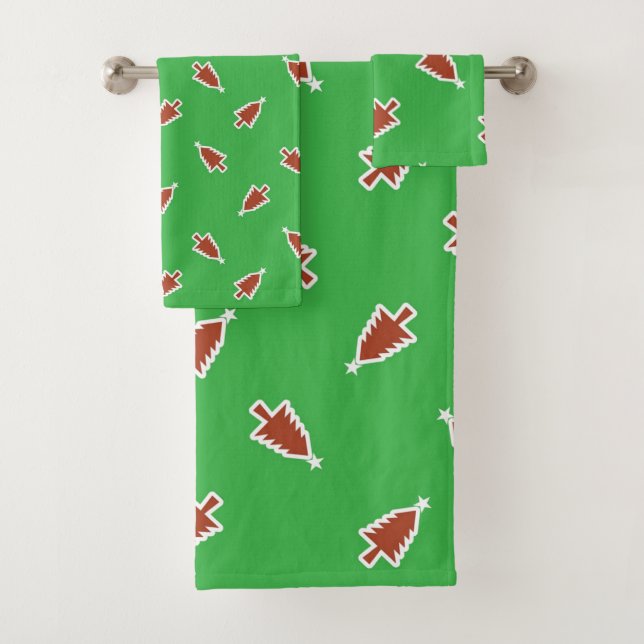 Conjunto De Toalhas Padrão de árvores de Natal vermelho verde (Insitu)