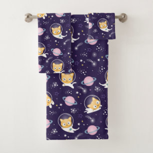 Conjunto De Toalhas Padrão de Astronautas de Gato Gato-Gato