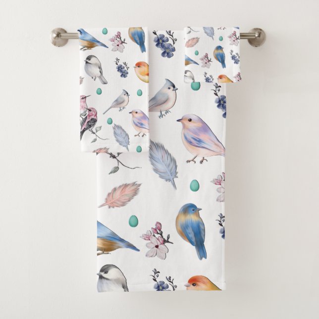 Conjunto De Toalhas Padrão de Aves de primavera (Insitu)
