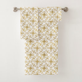 Conjunto De Toalhas Padrão de Azulejo de Flor Pontilhado Dourado Elega