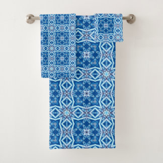 Conjunto De Toalhas Padrão de azulejo floral azul de neve