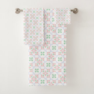 Conjunto De Toalhas Padrão de Azulejo Floral Pastel com Cores Suaves