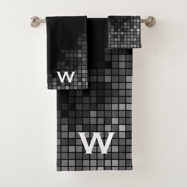 Conjunto De Toalhas Padrão de Azulejo Preto e Branco Moderno (Insitu)